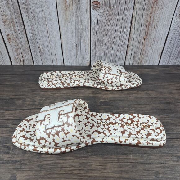 Tory Burch Double T Sport Slide Tumbled Leather Floral Print Women's Sz 9 (VGC) - Picture 5 of 8